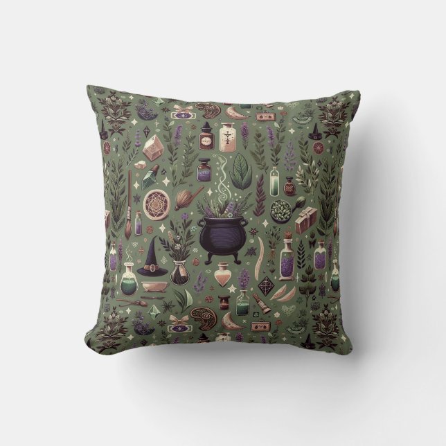 Enchanted Botanica: Magical Herbs & Witchcraft Cushion (Front)