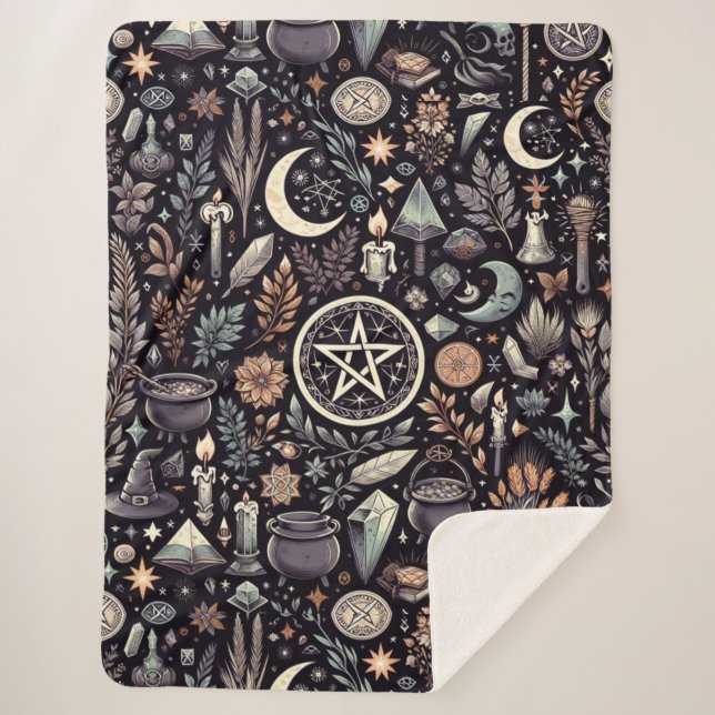 Enchanted Botanica: Magical Herbs & Witchcraft Sherpa Blanket (Front)