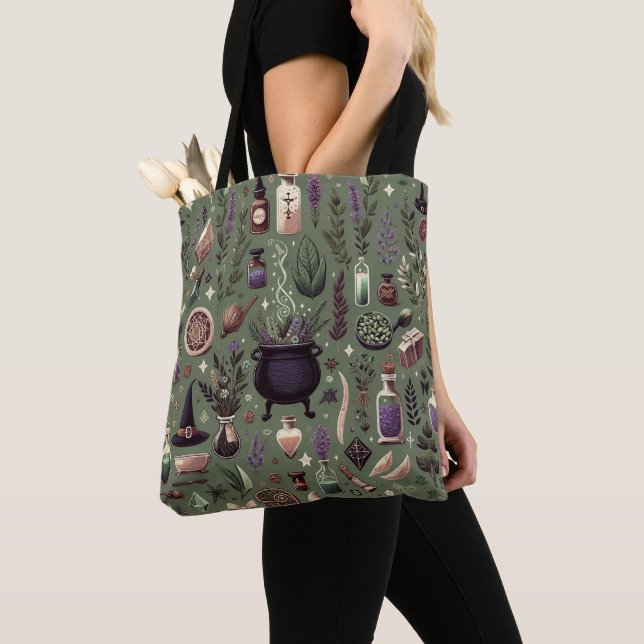 Enchanted Botanica: Magical Herbs & Witchcraft Tote Bag (Close Up)