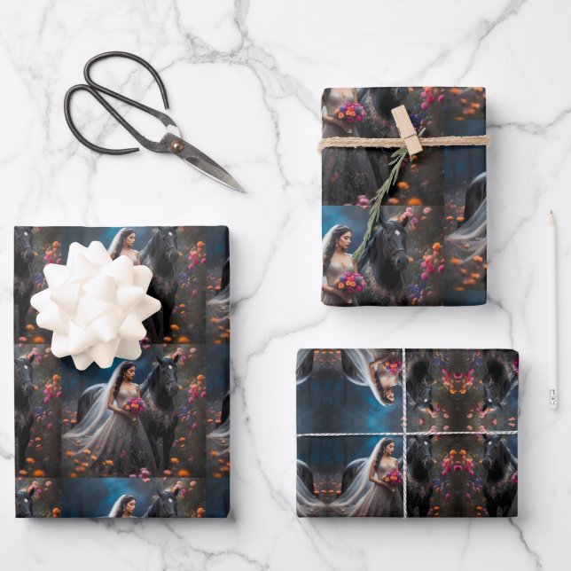 Enchanted Bride and Her Steed. Wrapping Paper Sheet (Front)