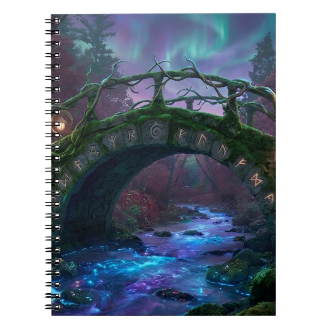 Enchanted bridge to mystical forest Northern Light Notebook (Front)