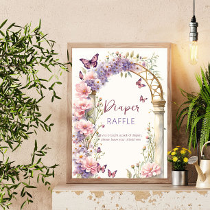 Enchanted butterflies baby shower diaper raffle poster