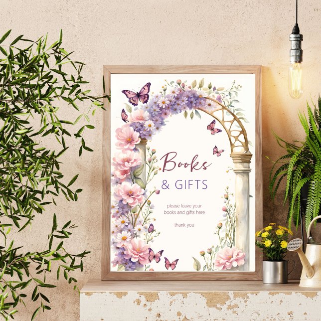 Enchanted butterflies baby shower gifts sign (Enchanted garden butterflies baby shower books and gifts table sign template digital download)