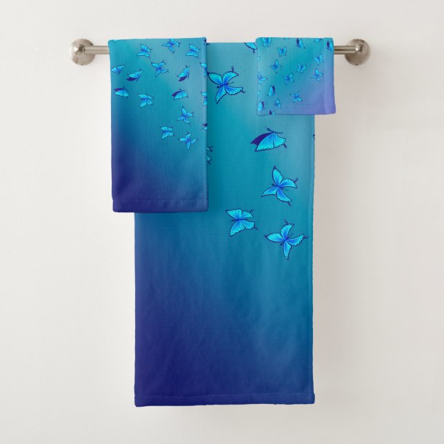 Enchanted Butterflies in Double Blue Bath Towel Set (Insitu)