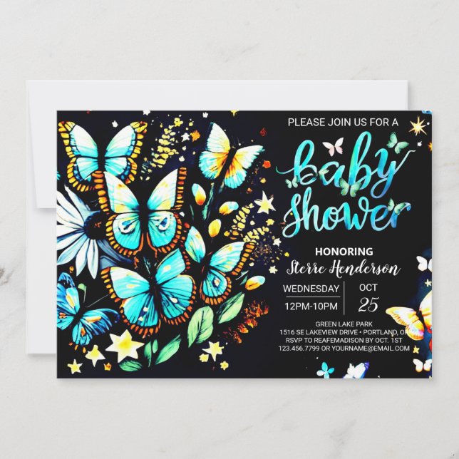 Enchanted Butterfly Editable Boy Baby Shower Invitation (Front)