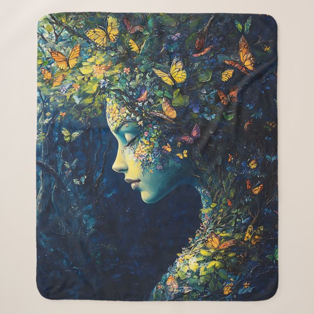 Enchanted Butterfly Forest Goddess (2) Sherpa Blanket (Front)