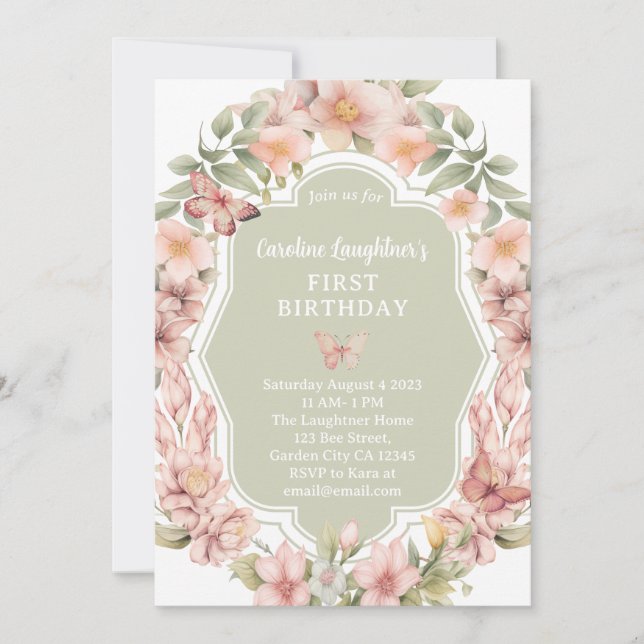 Enchanted Butterfly Garden Any Age Birthday Invitation (Front)