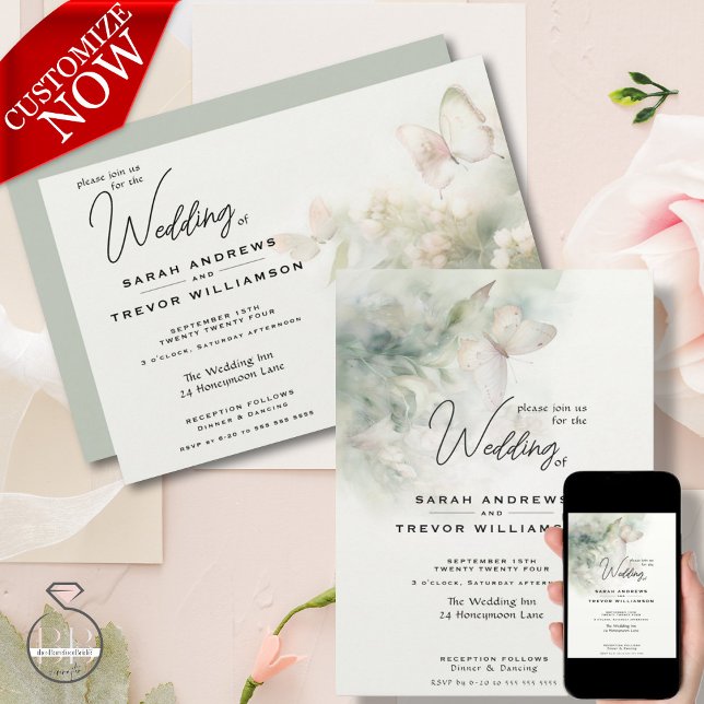 Enchanted Butterfly Garden Invitation (easy to customize in 2 styles)