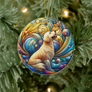 Enchanted Canine on Cosmic Ceramic Swirls Ceramic Tree Decoration