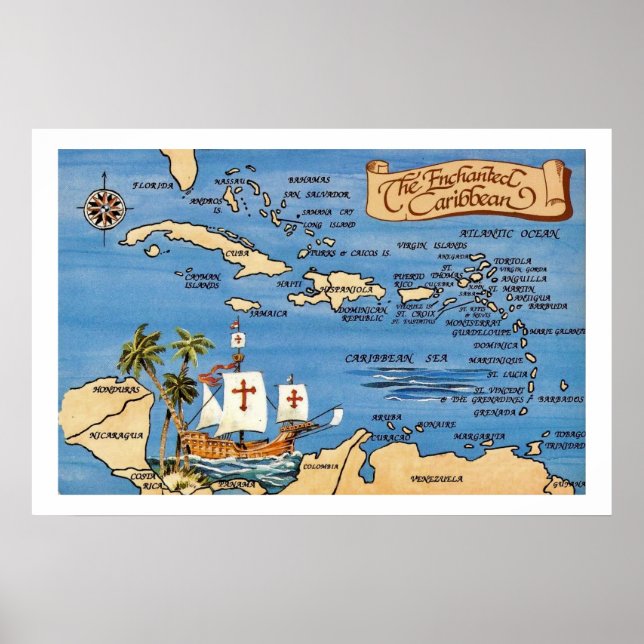 Enchanted Caribbean Map 20x30 Print (Front)