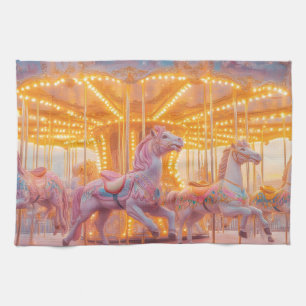 Enchanted Carousel: Whimsical Fairytale Scene Tea Towel