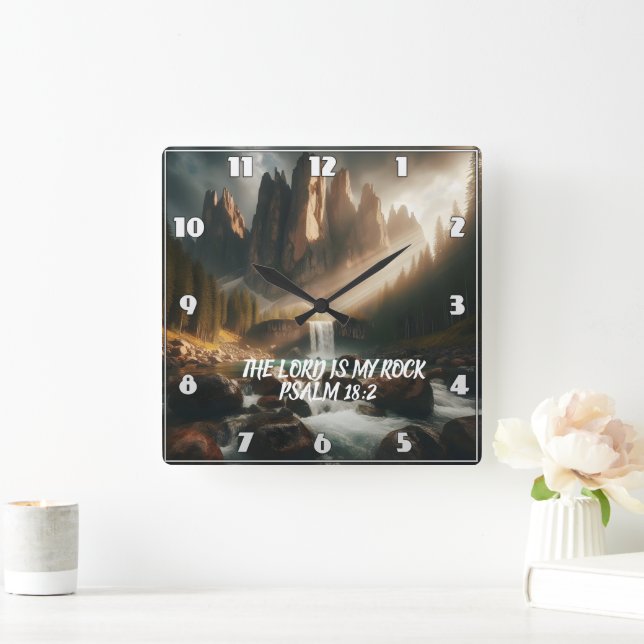 Enchanted Cascade THE LORD IS MY ROCK Square Wall Clock (Home)