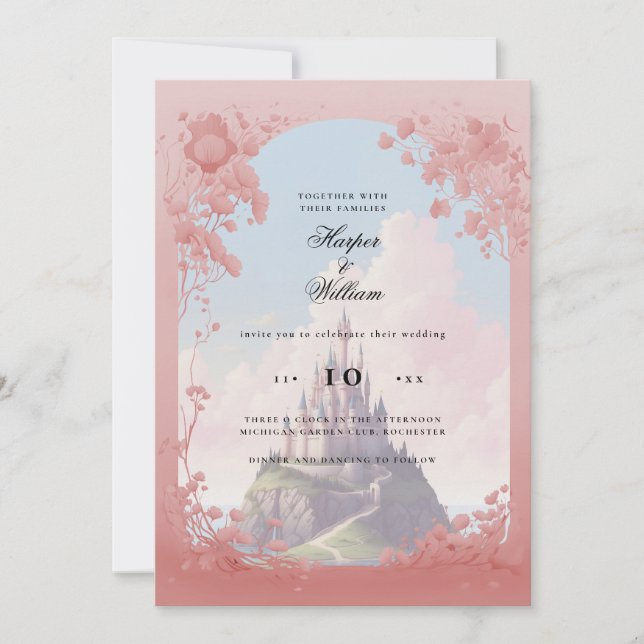 Enchanted castle fairytale wedding invitation (Front)