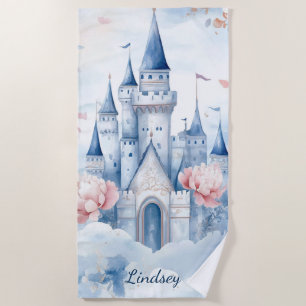 Enchanted Castle in Bloom Pastel Floral Fairytale Beach Towel