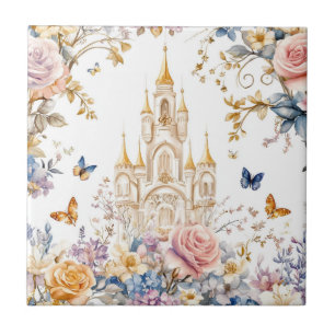 Enchanted Castle in Bloom Pastel Floral Fairytale Tile