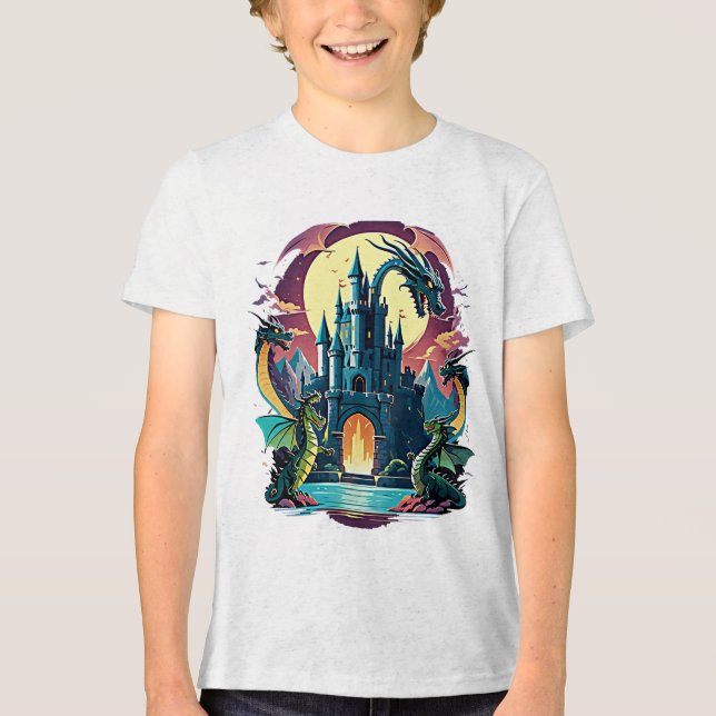 Enchanted Castle with Guardian Dragon Tri-Blend Shirt (Front)