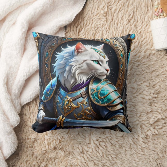Enchanted Cat Warrior in Decorative Armour Cushion (Blanket)