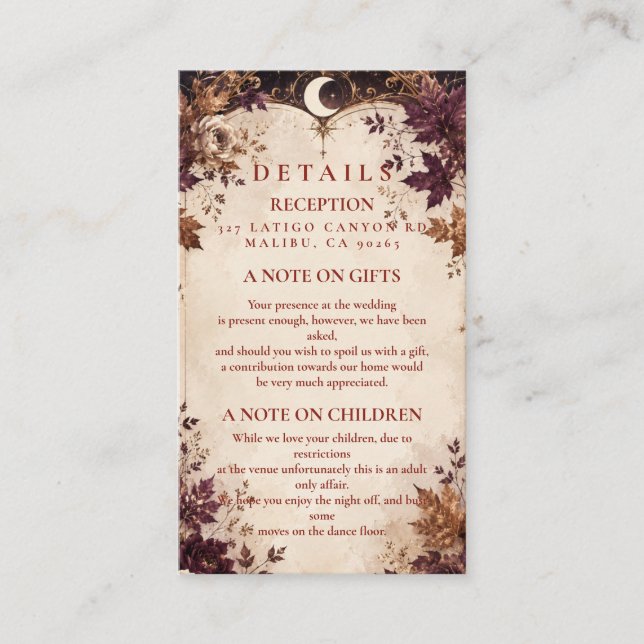 Enchanted Celestial Fall Wedding Enclosure Card (Front)