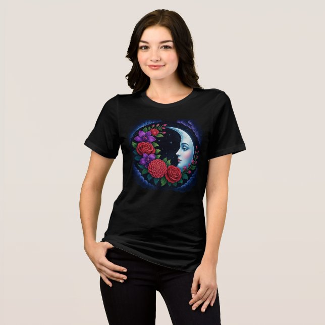 Enchanted Celestial Moon Face & Mystical Floral Tri-Blend Shirt (Front Full)