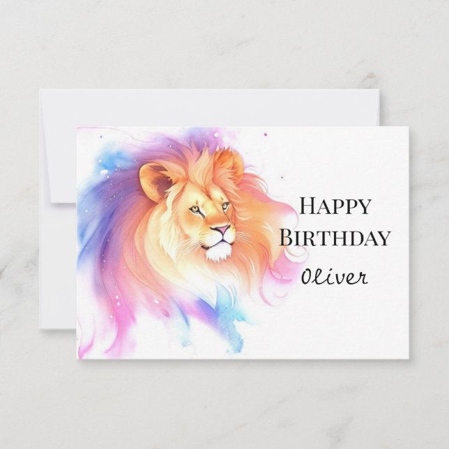  Enchanted Chic Watercolor Lion Birthday Card (Front)