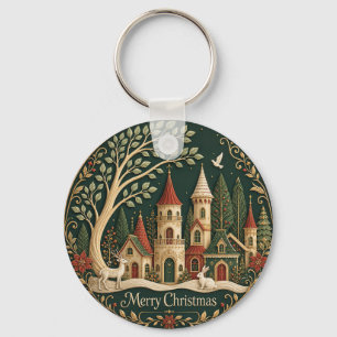 Enchanted Christmas Village in the Evergreen Wood Key Ring