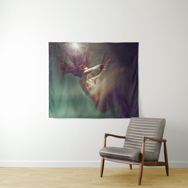 Enchanted Classical Woman Underwater Dreamscape Tapestry (In Situ (Horizontal))