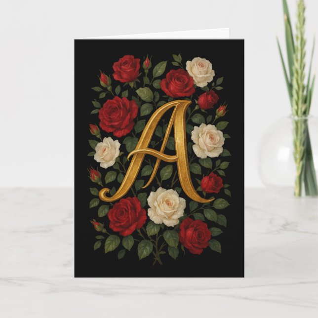  Enchanted Climbing Roses Initial “A”  Card (Front)