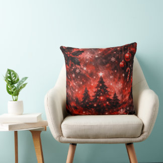 Enchanted Crimson Christmas Night Cushion