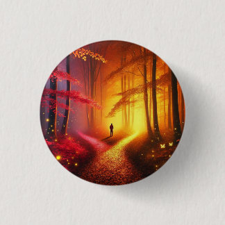 Enchanted Crossroads – Vibrant Autumn Forest Art P 3 Cm Round Badge