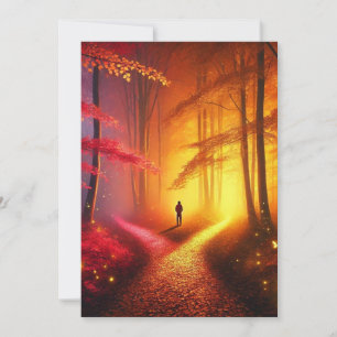 Enchanted Crossroads – Vibrant Autumn Forest Art P Holiday Card