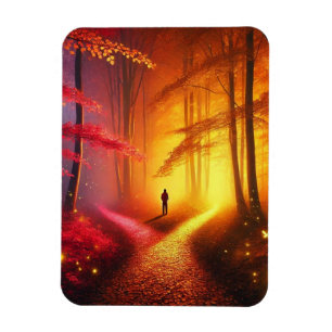Enchanted Crossroads – Vibrant Autumn Forest Art P Magnet