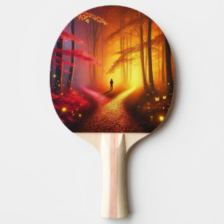Enchanted Crossroads – Vibrant Autumn Forest Art P Ping Pong Paddle