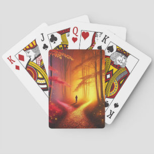 Enchanted Crossroads – Vibrant Autumn Forest Art P Playing Cards