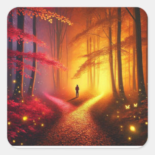 Enchanted Crossroads – Vibrant Autumn Forest Art P Square Sticker