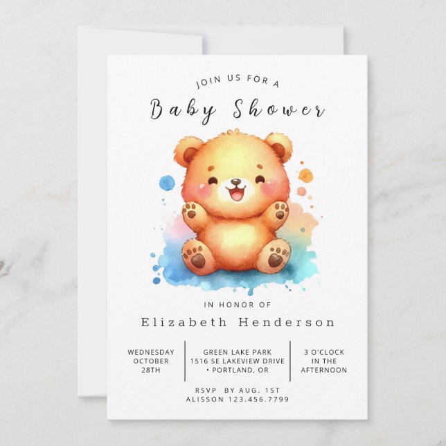 Enchanted Custom Bear Baby Shower Invitation (Front)