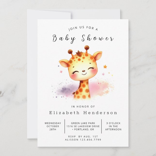 Enchanted Custom Giraffe Baby Shower Invitation (Front)
