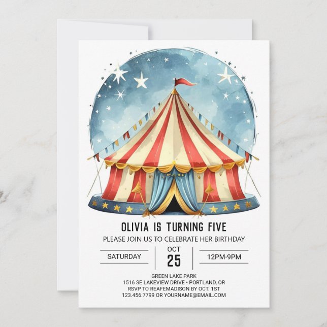 Enchanted Custom Magic Circus Birthday Invitation (Front)