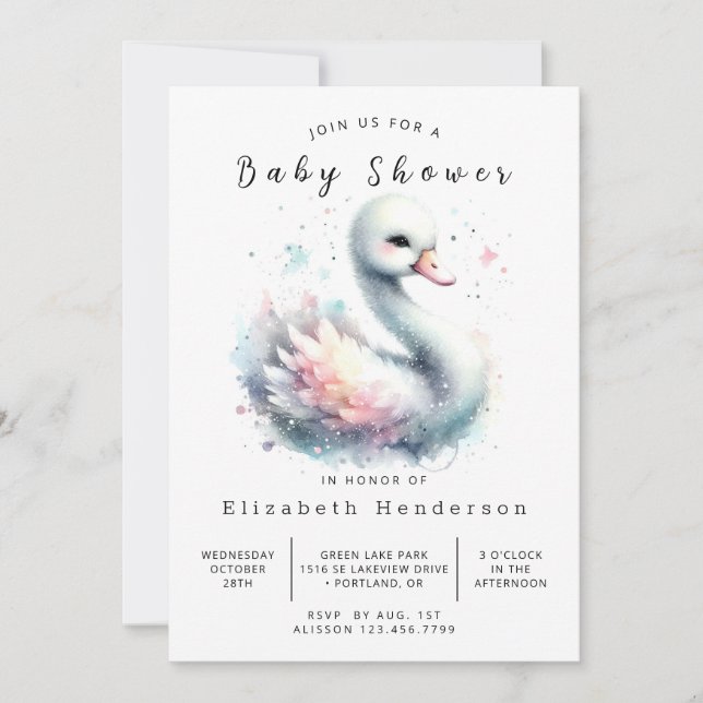 Enchanted Custom Swan Baby Shower Invitation (Front)