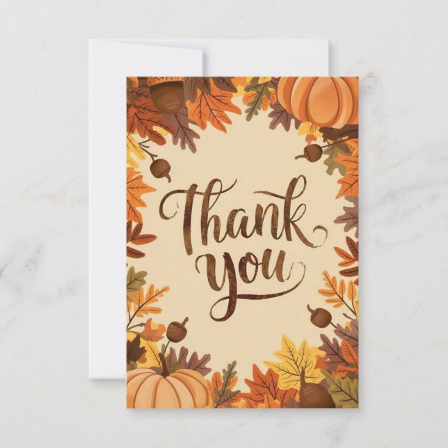 Enchanted Cute Autumn Fall Thank You Card (Front)