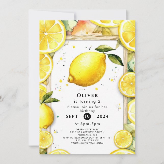 Enchanted Cute Lemon Birthday Invitation (Front)