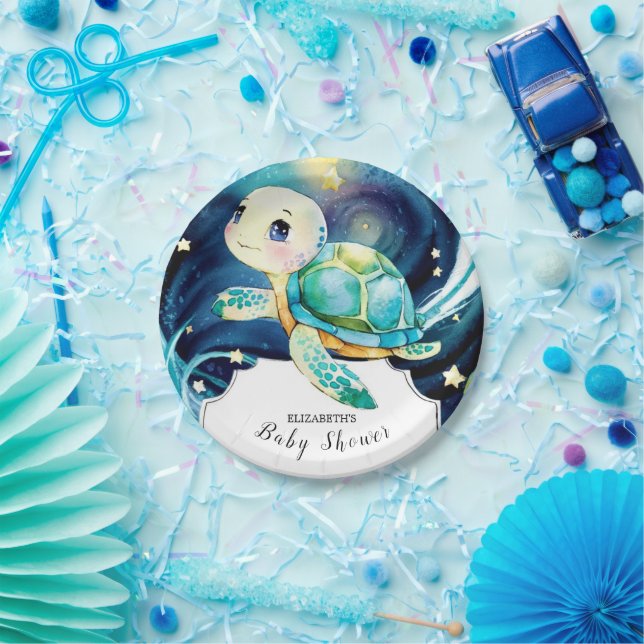 Enchanted Cute Ocean Turtle Baby Shower Paper Plate (Party)