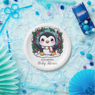 Enchanted Cute Penguin Baby Shower Paper Plate
