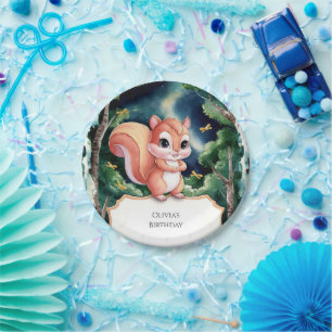 Enchanted Cute Squirrel Birthday Paper Plate