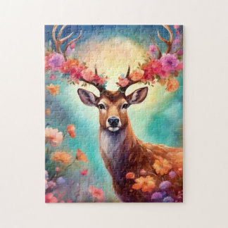 Enchanted Deer With Flowers Jigsaw Puzzle