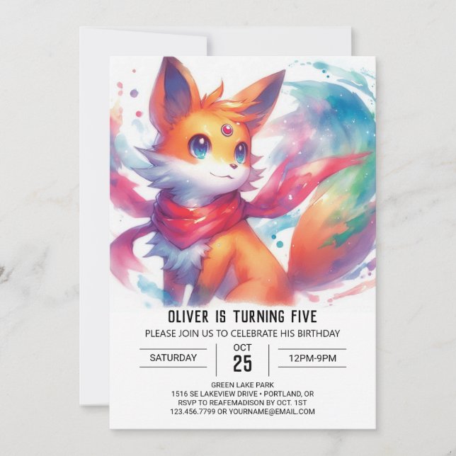 Enchanted Digital Fox Birthday Invitation (Front)