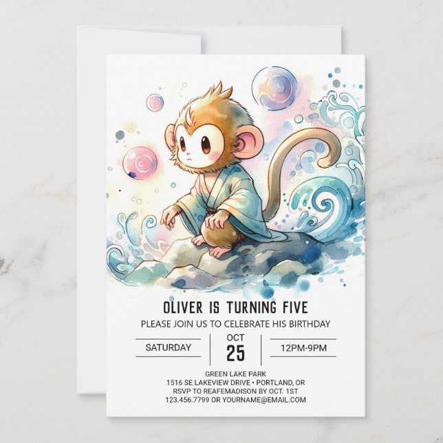 Enchanted Digital Monkey Birthday Invitation (Front)