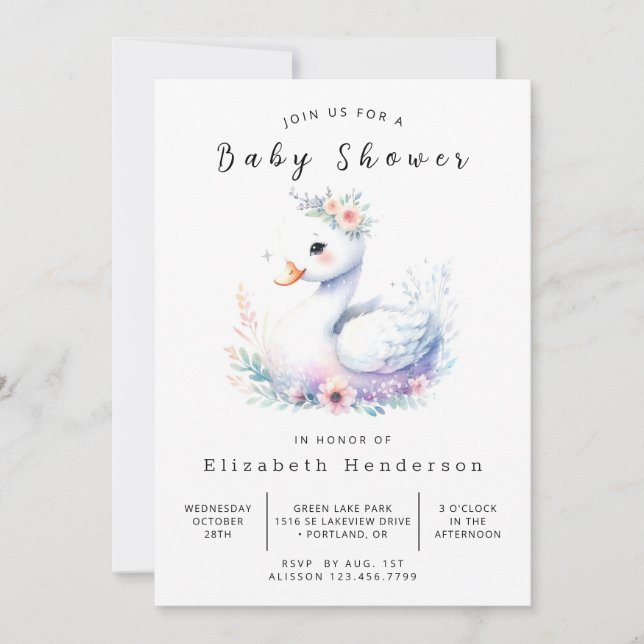 Enchanted Digital Swan Baby Shower Invitation (Front)