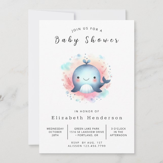 Enchanted Digital Whale Baby Shower Invitation (Front)