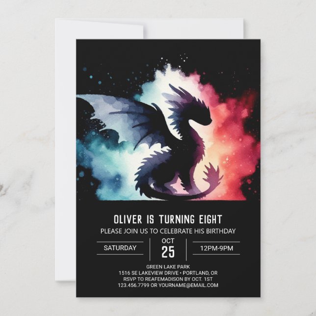 Enchanted Dragon Birthday Printable Invitation (Front)