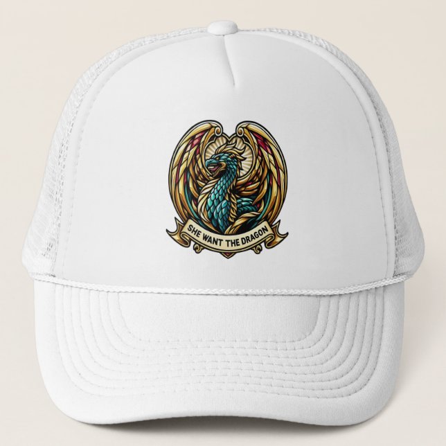 Enchanted Dragon Stain Glass Design Trucker Hat (Front)